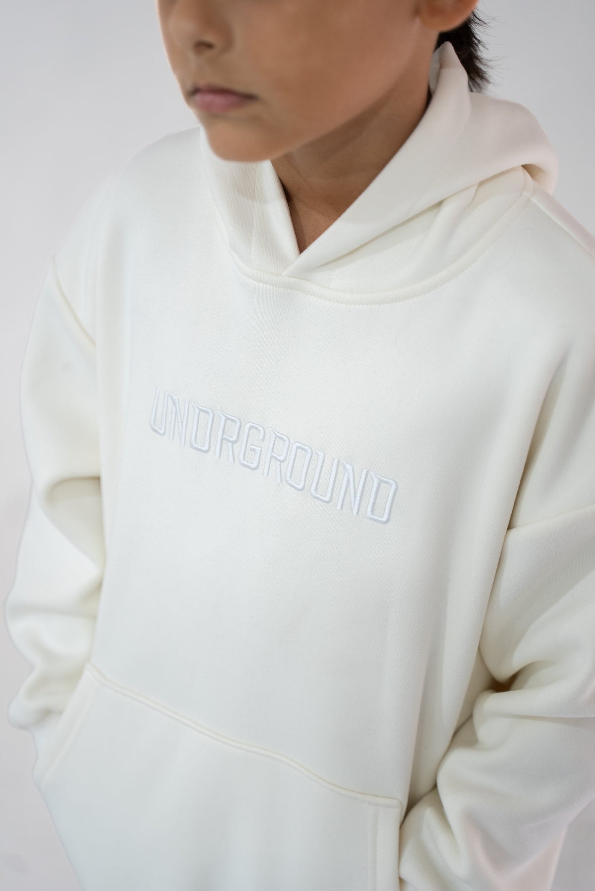 Kids White/Cream " Moving In Silence " Hoodie