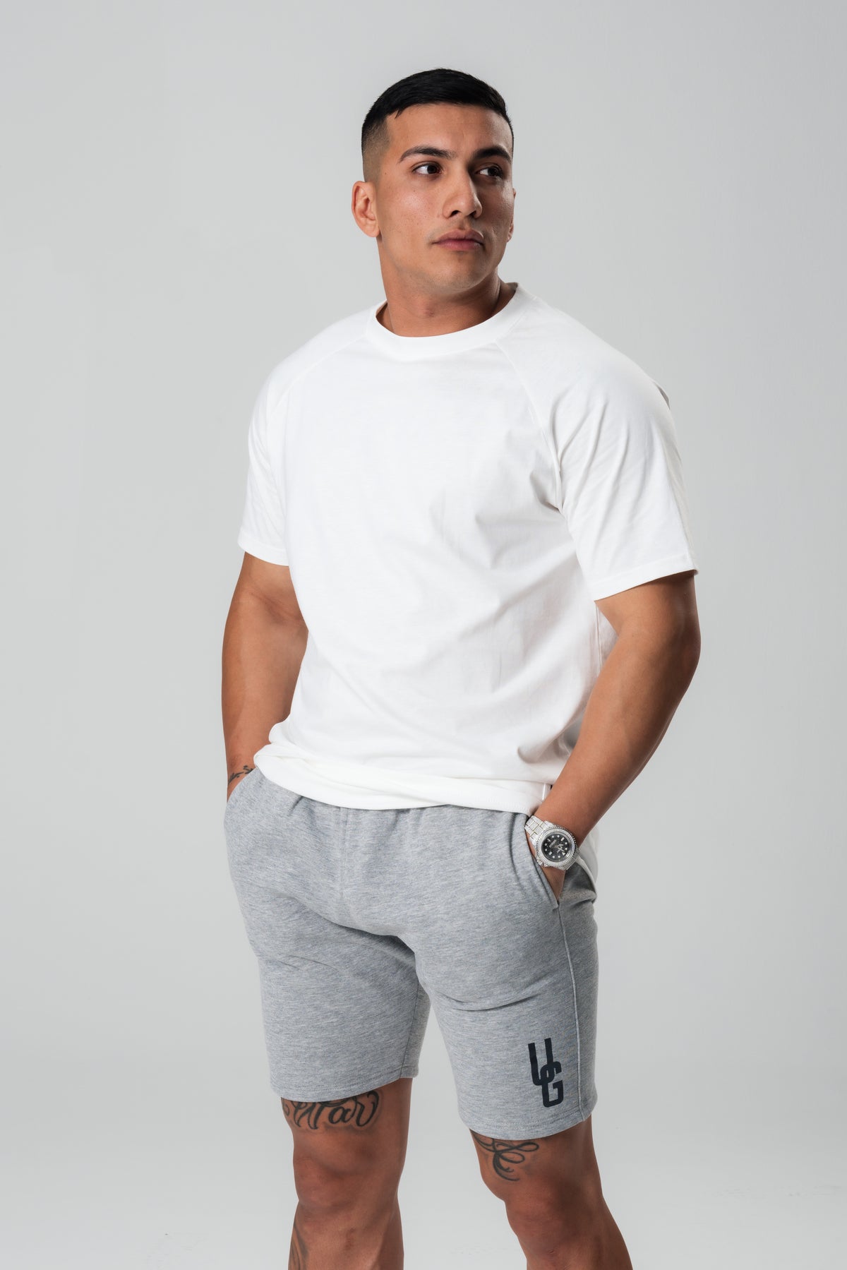 Grey Cotton Shorts x Reflective Paint