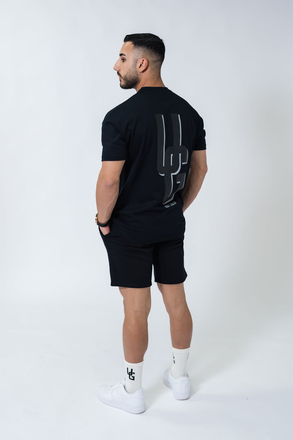 Black Double Print Box Fit Tee