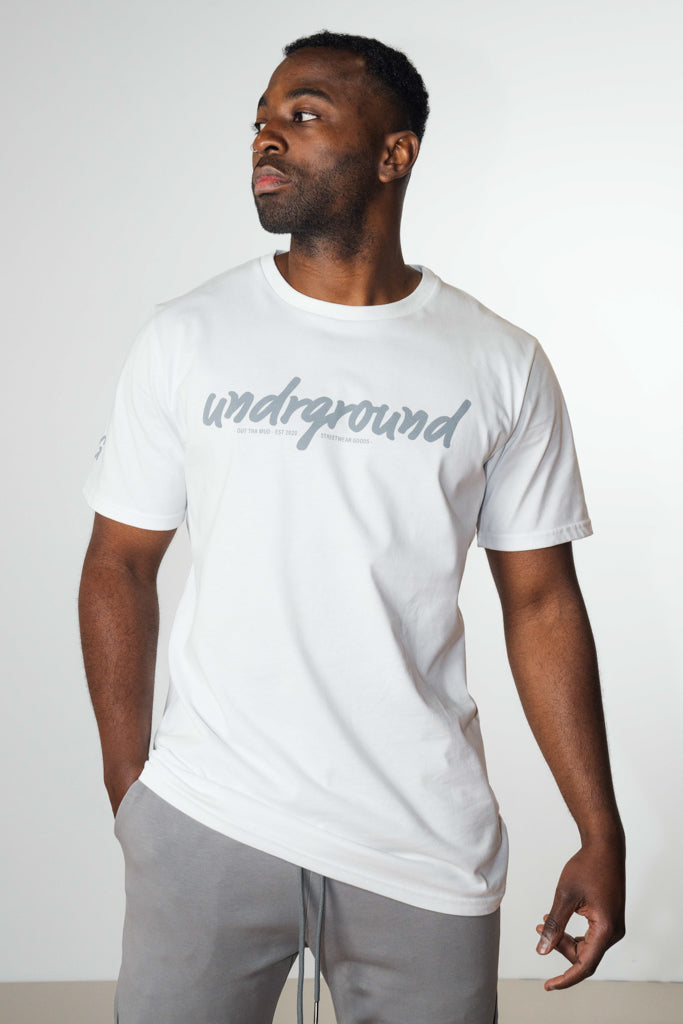 Fitted White Tee “OUT THA MUD”