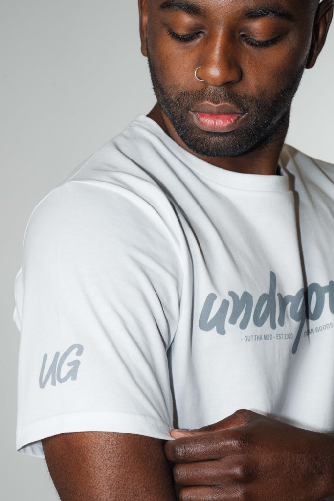 Fitted White Tee “OUT THA MUD”