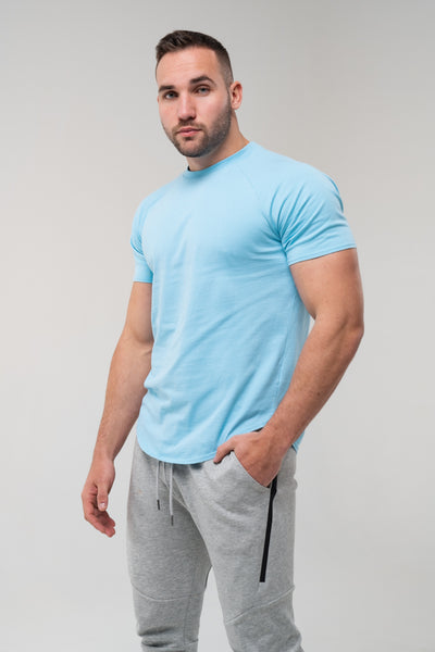 Curved Tee White Logo x Baby Blue